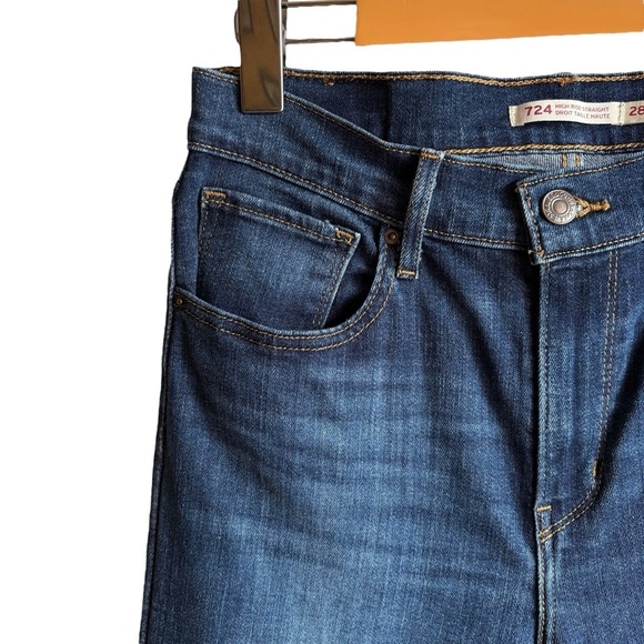 Levi's 724 High Rise Straight Leg Jeans Size 28 Dark Blue Denim - Picture 5 of 16